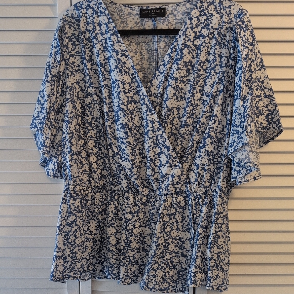 Lane Bryant Blue and White Floral Blouse